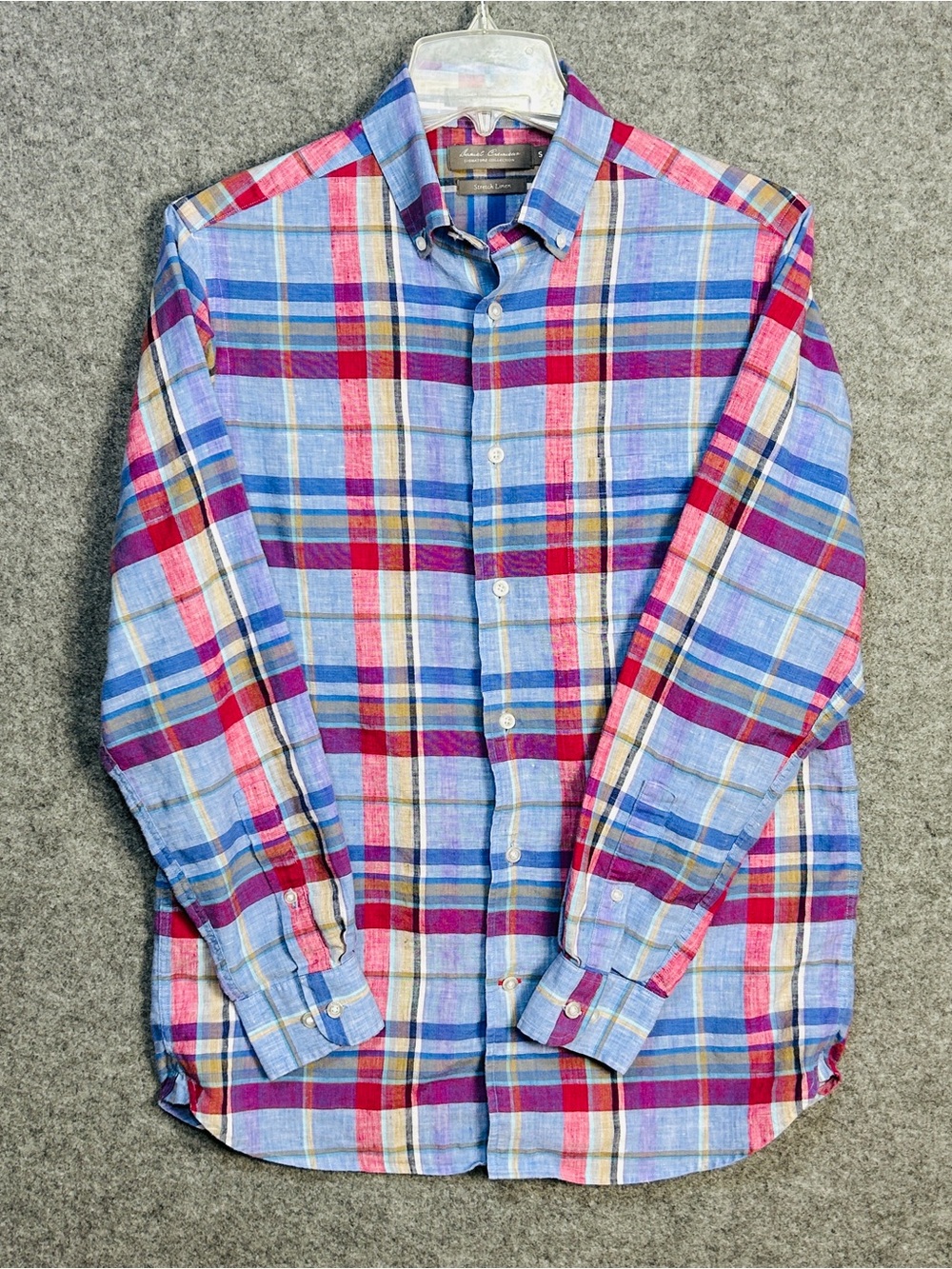 Daniel Cremieux Men’s S Blue Red Plaid Button Stretch Linen Shirt Casual Beachy
